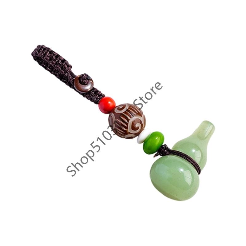 

Creative Jade Gourd Keychain Chinese Good Luck Fortune Pendant Handmade Braid Rope Chain Jewelry Gifts