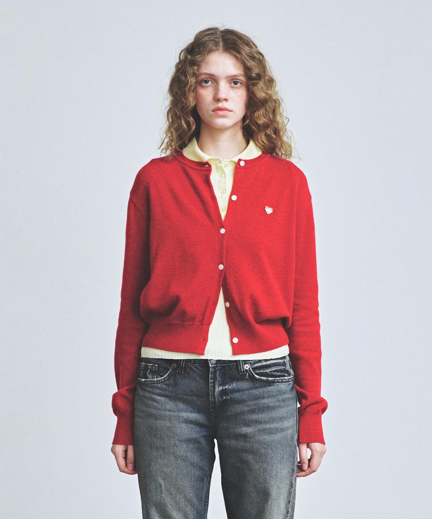 Knitted (W) Basic Essential Washable Round Cardigan Red