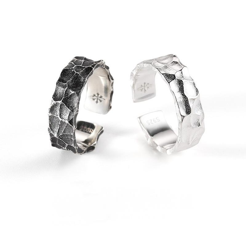 Retro Gothic Black Silver Color Irregular Metal Ring Men Vintage Y2k Aesthetics Geometry Open Rings For Women Punk Party Jewelry