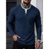 Mens Long Sleeve T Shirt Fake Two Piece Waffle Knit Round Neck Casual Top Daily Wear