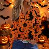 Women's Halloween Print V-Neck Long Sleeve T-Shirt with Decorative Buttons Casual Top