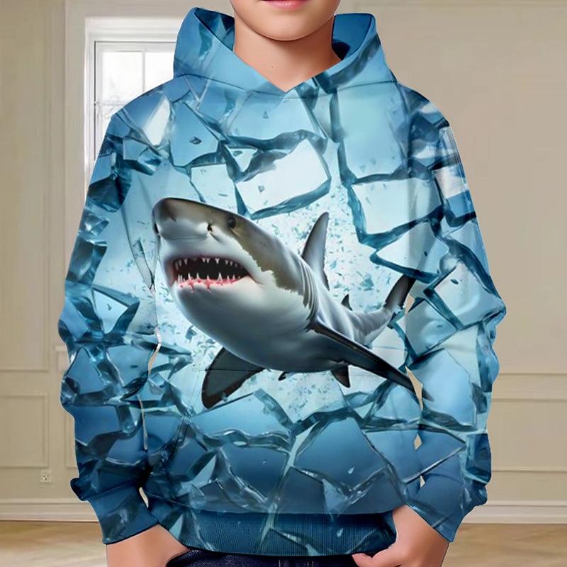 

Boys 3D Shark Hoodie Pullover Long Sleeve 3D Print Spring Fall Fashion Streetwear Cool Kids 3-12 Years Hooded Outdoor Casual Daily Regular Fit 110cm