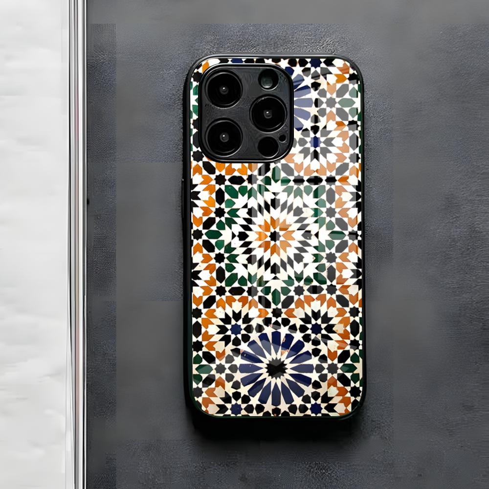 Muted Moroccan Mosaic Tiles Phone Case For IPhone 17 Air 16 E Pro Max 15 14 13 Mini 12 Pro 11 Max Plus Black Glass Cover