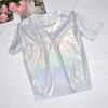 Top Corto Scintillante Stile Coreano - T-shirt da Performance Trendy Luminosa a Maniche Corte Larghe da Donna