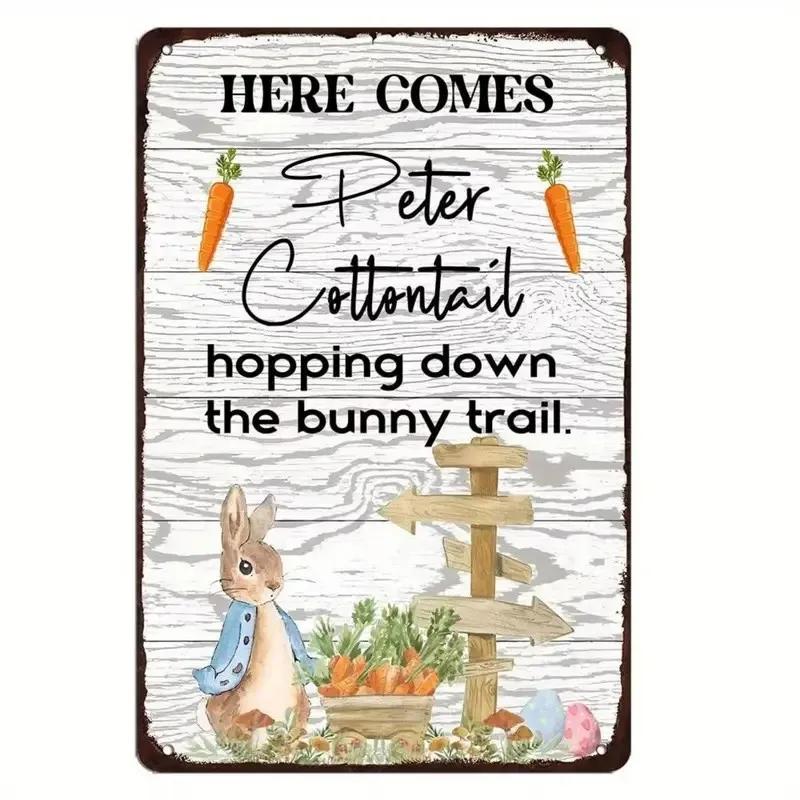 Charming Easter Bunny Metal Sign Perfect Gift for Family & Friends Cute Rabbit Wall Art for Home, Bar, Cafe Decor Garage Kitchen