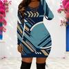 Women Plus Size Criss Cross V Neck Long Sleeve Geometric Printed Bodycon Mini Dress
