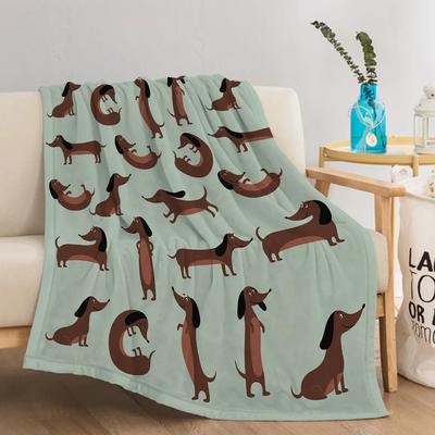 Cute Dachshund Flannel Throw Blanket Soft Cozy Puppy Design for Bedroom Living Room Couch Bed Camping Gift