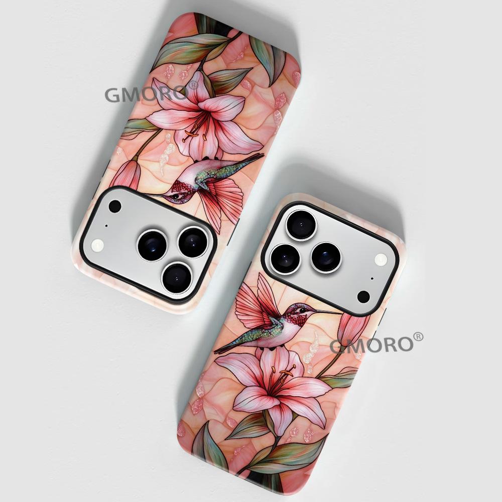 Watercolor Hummingbird Lily Retro Mobile Phone Case iPhone17promax Apple Protective Case 2-in-1 Film Case