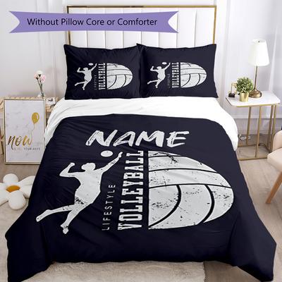 3pcs Custom Name Volleyball Bedding Set Duvet Cover Closure Includes 1 Duvet Cover & 2 Pillowcases, Soft and Comfortable for All Seasons.
