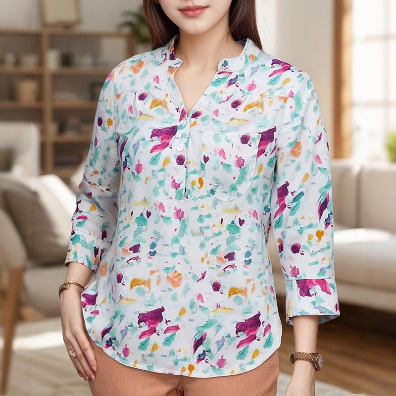 

ZANZEA Женская летняя блузка с V-образным вырезом, рукавом 3/4, свободного кроя, с повседневным принтом 5XL зелёный