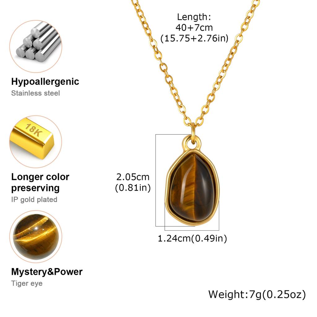 Irregular Geometric Tiger's Eye Pendant Necklace Gold Stainless Steel O-Chain Natural Stone Necklace Exquisite Party Jewelry