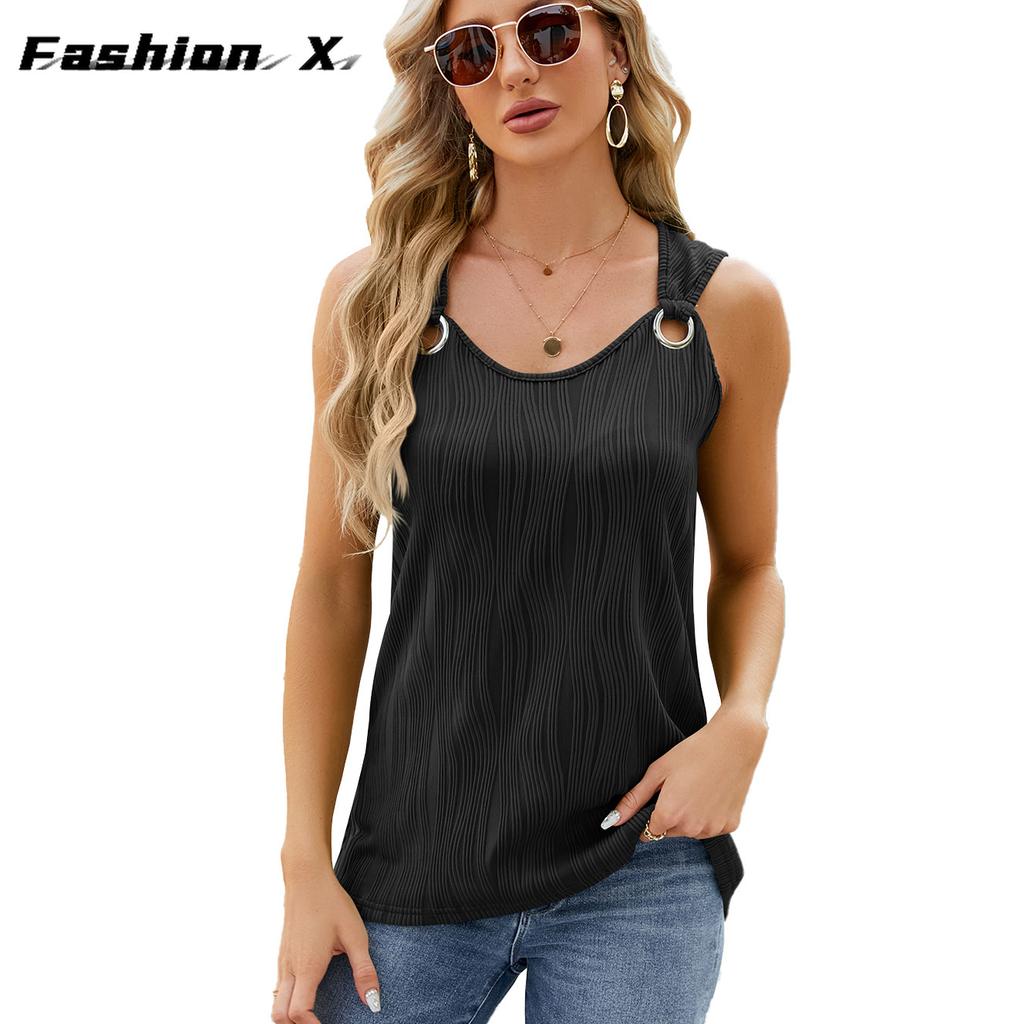 Summer Women's Sleeveless T-Shirt Solid Color Round Neck Women's Vest Loose Top