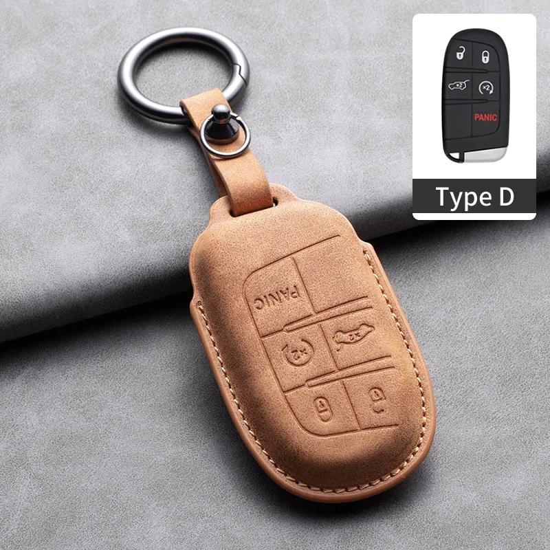Leather Car Key Case Cover Keychain For Jeep Wrangler Commander Compass Patriot Renegade Cherokee Grand Cherokee Keyring