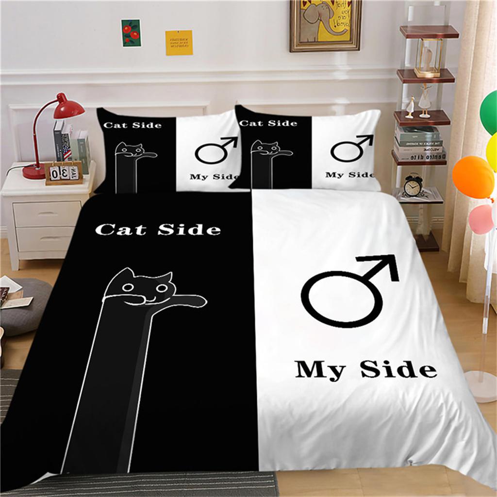 Cat Side My Side Duvet Cover Sets, Cartoon Bedding Sets With Zipper Closure Comforter Cover For Adults Teenager With Pillowcases