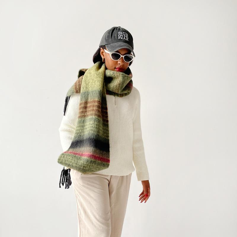 New Saturn mohair imitation cashmere plaid scarf women's winter high-end wool versatile shawl thickened and warm