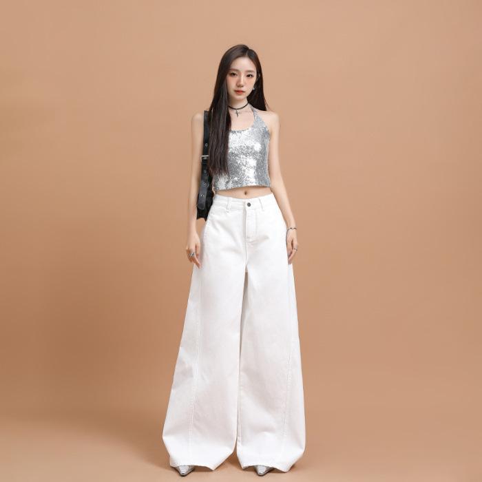 

Весенние джинсы с широкими штанинами, с заниженной талией, женские, весенние, повседневные и тонкие брюки в пол, женские брюки с широкими штанинами 2XL