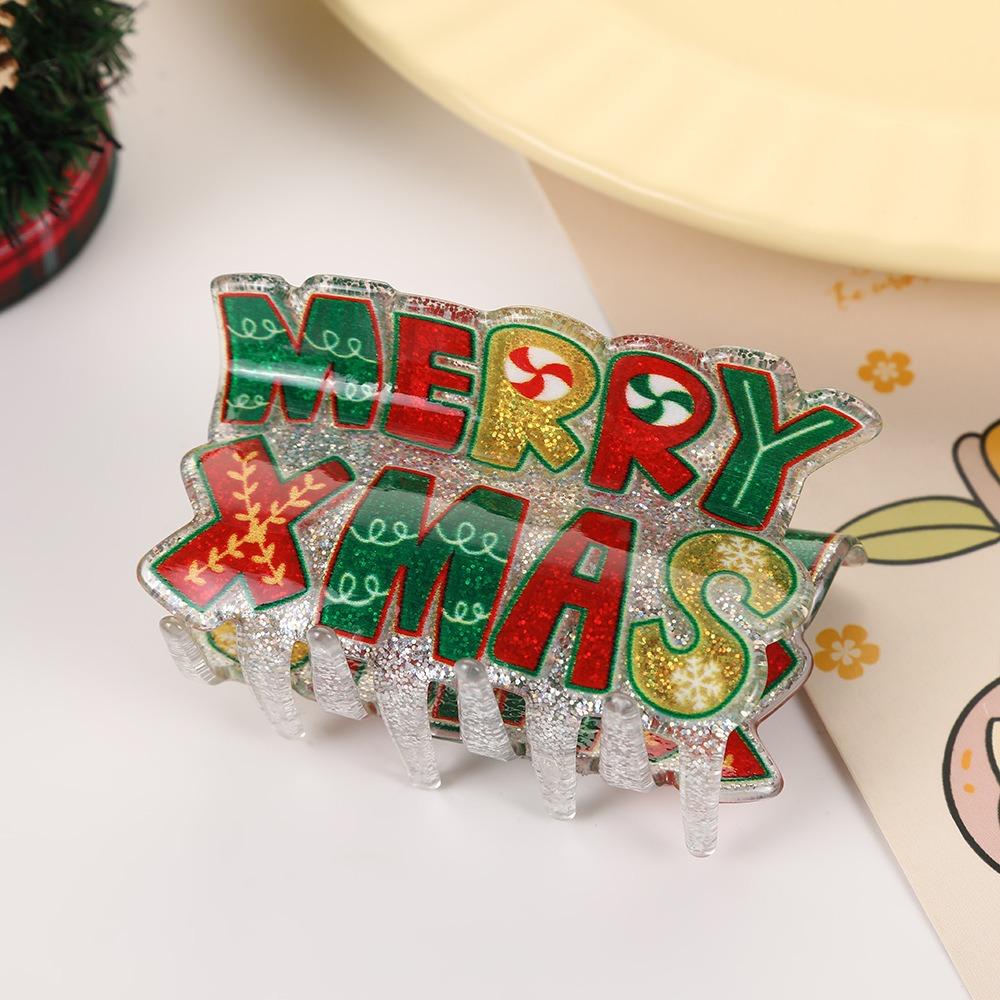 Glitter Christmas Tree Hair Claw Acrylic Cartoon Hair Grab Clip Santa Claus Shark Clip Festival
