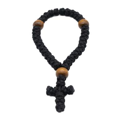Pulseira Cruz Ortodoxa Fivela Lateral Religiosa Contas de Madeira Cordão de Oração Contas de Oração Ajustáveis