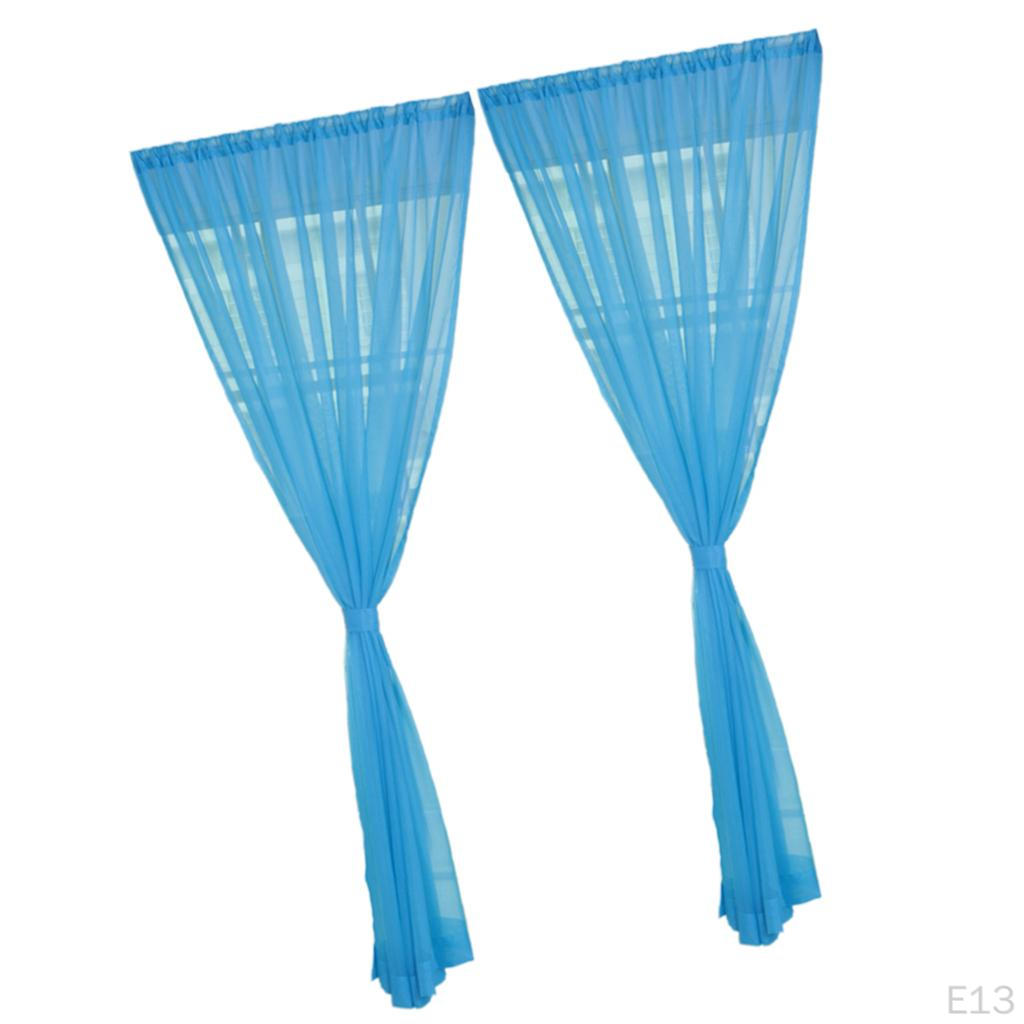 Voile Window Curtain Drape Set Solid Color Polyester