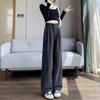 145cm Fleece-Lined High-Waisted Wide-Leg Chenille Pants - Women's XS, Petite, Black, Casual Autumn/Winter