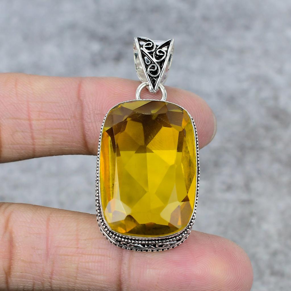 Citrine Gemstone Handmade 925 Steling Silver Jewelry Pendant 1.97" M-250