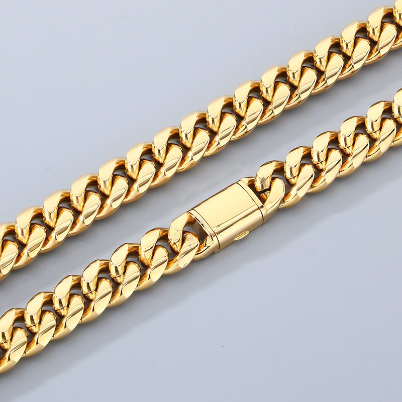 Hip Hop Miami Cubaanse Ketting Halsketting voor Mannen Vrouwen Choker Glanzend Goudkleurig Roestvrij Staal Sieraden 15MM Dik Accessoire