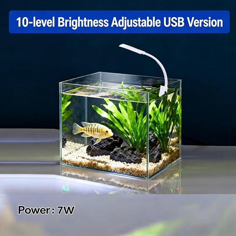 USB Aquarium LED Clip-On Fischbehälterleuchte Klein Vollspektrum 360° Drehung Helligkeit 10-stufige Einstellung Pflanzenwachstumslicht