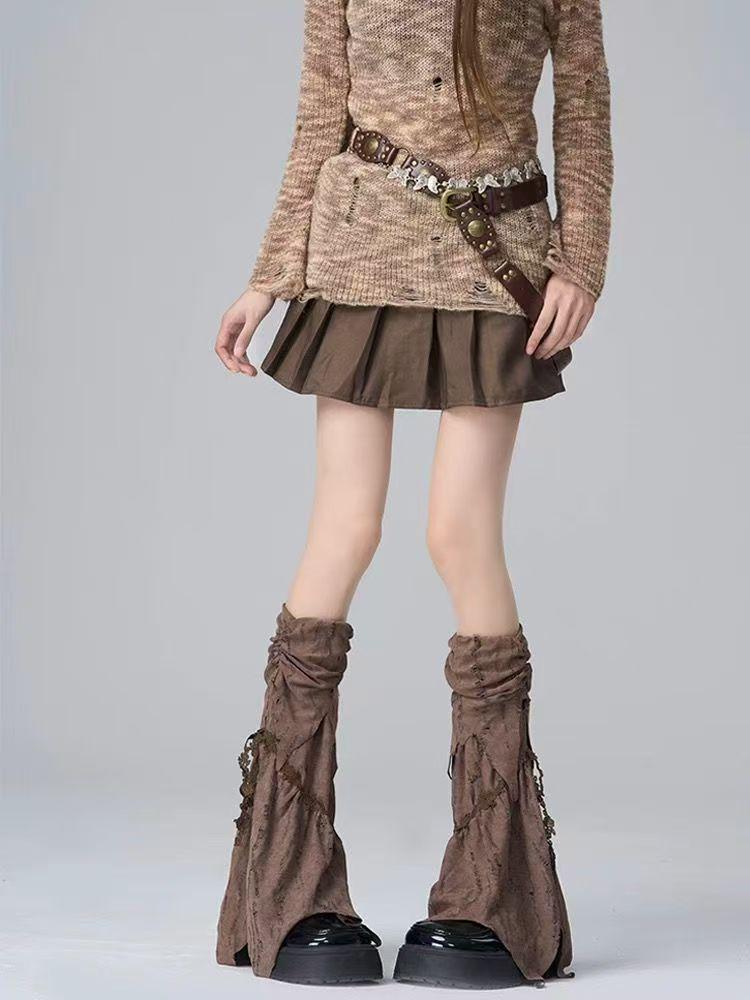 Y2K Wasteland Style Brown Retro Leg Warmers for Hot Girls