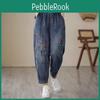 Womens Jeans Pants Large Embroidery Size Womens Elastic High Waist Harem Pants
