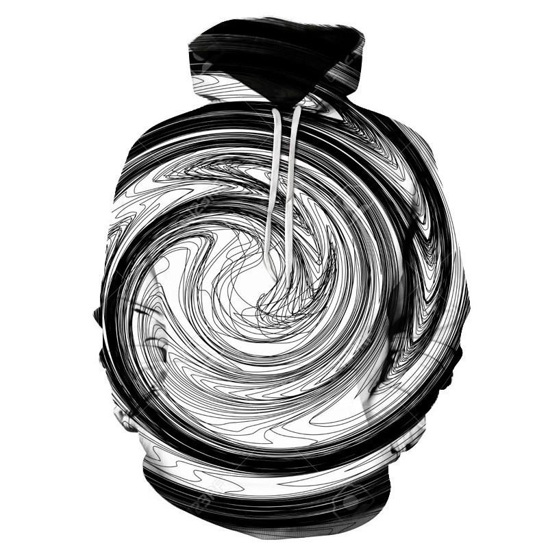 Unisex Oversized Hoodie With Black White Abstract Spiral 3D Digital Print Loose Fit Casual Wear