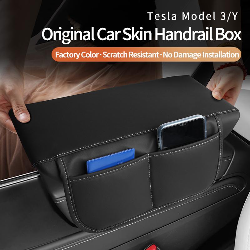 For Tesla Model 3 Highland / Model Y Juniper Leather Car Center Console Armrest Box Pad Protection Cushion With Storage Function
