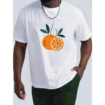 Europäische Größe Oranger Print T-Shirt, T-Shirts Für Männer, Lässiges Kurzarm-T-Shirt Für Den Sommer