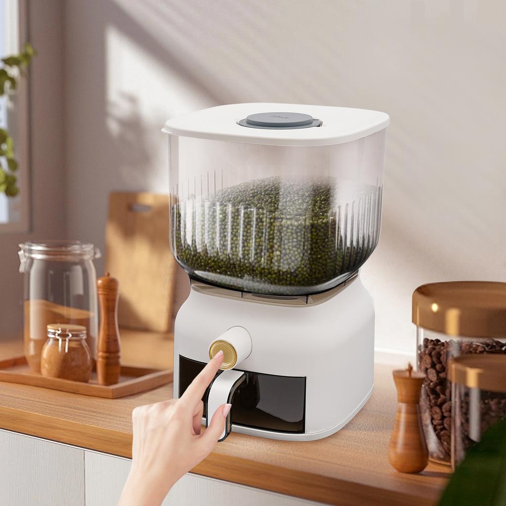 22Lbs Square Rice Dispenser,Large Airtight Grain Storage Container W/ Measuring Cup & Clear Window,Kitchen Organizer for Pantry