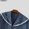 INCERUN Oversized Men Naval Collar Short Sleeve Stitching Casual Loose Shirts Tops