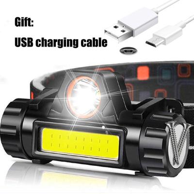 USB Şarj Edilebilir LED Far Güçlü COB Far Başkanı El Feneri Torch Su Geçirmez Kafa Işığı ile 1200 mAh Dahili Pil