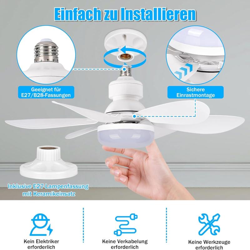 Ceiling Light with Fan,Ceiling Fan with Lighting and Remote Control,Small Quiet Ceiling Fan with 3 Wind Levels,Dimmable,Timing Function for Bedroom