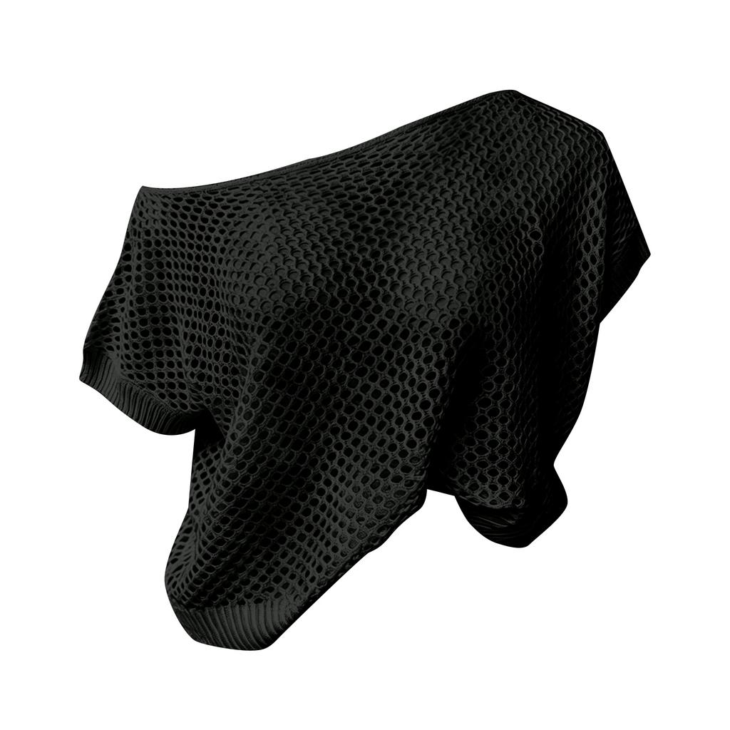 Women Knit Hollow Out Short Sleeve Beach Cover Up Pullover Loose Mesh Crochet Top for Summer Outdoor Activities