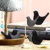 Creative Grey and Black Glossy Ceramic Birds Figurines Home Decorations Accessories Party (Pack of 6, Black & Grey)