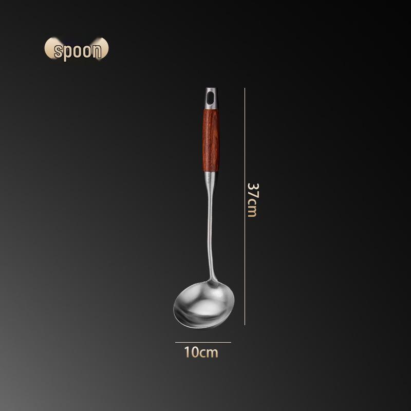 304 Stainless Steel & Pear Wood Kitchen Utensil Set - Stir-Fry Spatula, Skimmer, Frying Spatula, Rice Spoon.