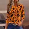 Women's Casual 3/4 Sleeve Halloween Print Round Neck Blouse for Party and Daily Wear