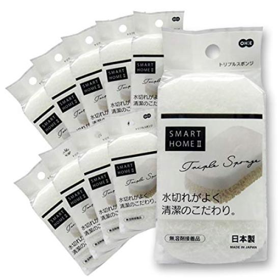 Von Ohe Smart Home 2 Dreifach Schwamm Spülküche Waschen Hergestellt in Japan [Set 10] (Weiß) Schwamm, Schwamm, Kochgeschirr, Geschirr,