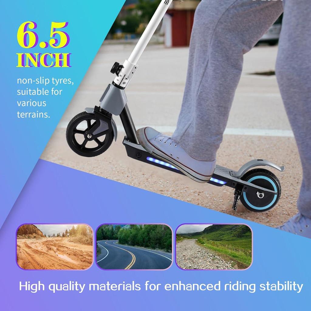 Elektrisk skoter Barn, Vikbar Elektrisk Skoter för Barn 6-12 år, med Dubbla Bromsar, Regnbågsbelysning och LED-Display, 3 Hastighetslägen E Skoter Barn