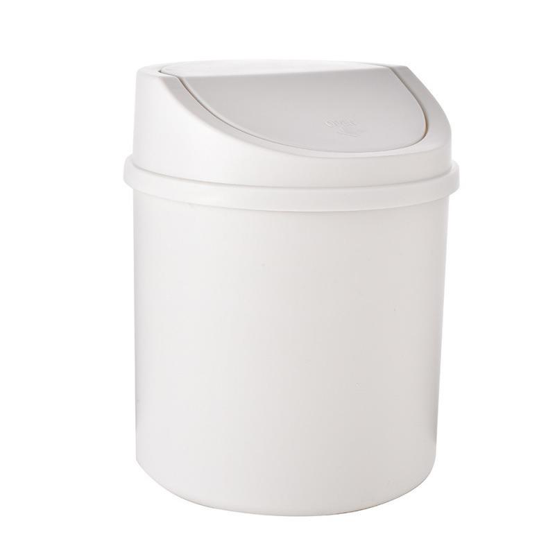 Desktop Garbage Bin Plastic Press Type Covered Storage Bin бежевый