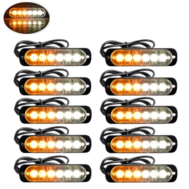 10PCS Strobe Light 12v-24v 6LED Truck Trailer Lights Stroboscopes  LED Car Light  Emergency Warning Hazard Flash Light