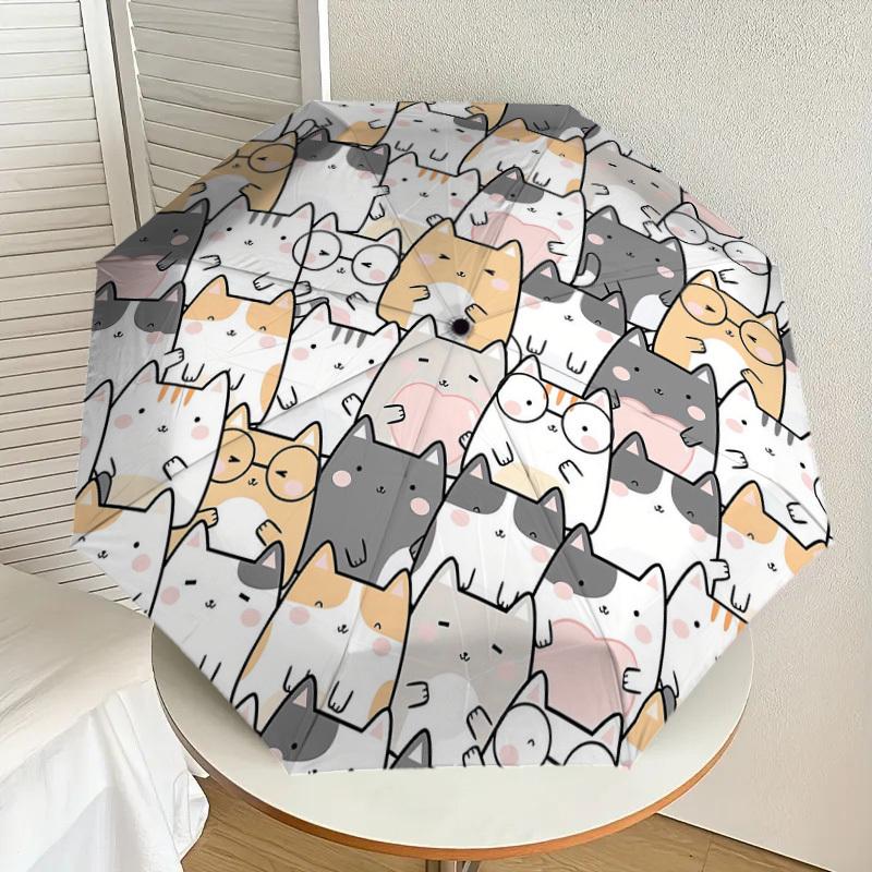 1pc cat circle Pattern Umbrella Design Automatic Opening and Closing Umbrella, High-quality Travel Umbrella, Lightweight and Portable, -90