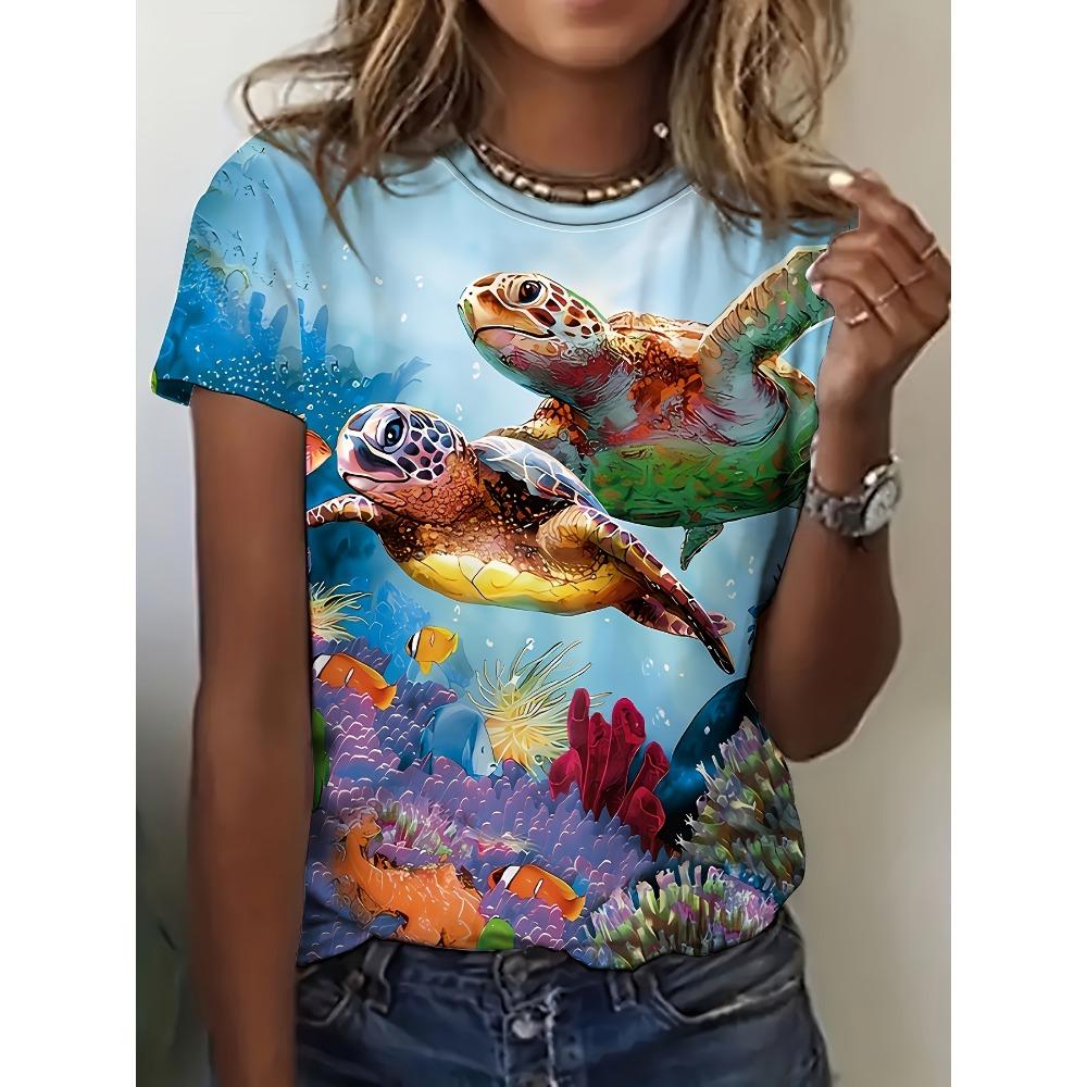 Sea Turtle Animal 3D Print Women's Short Sleeve O-Neck T Shirt Fashion Casual  Harajuku Y2k