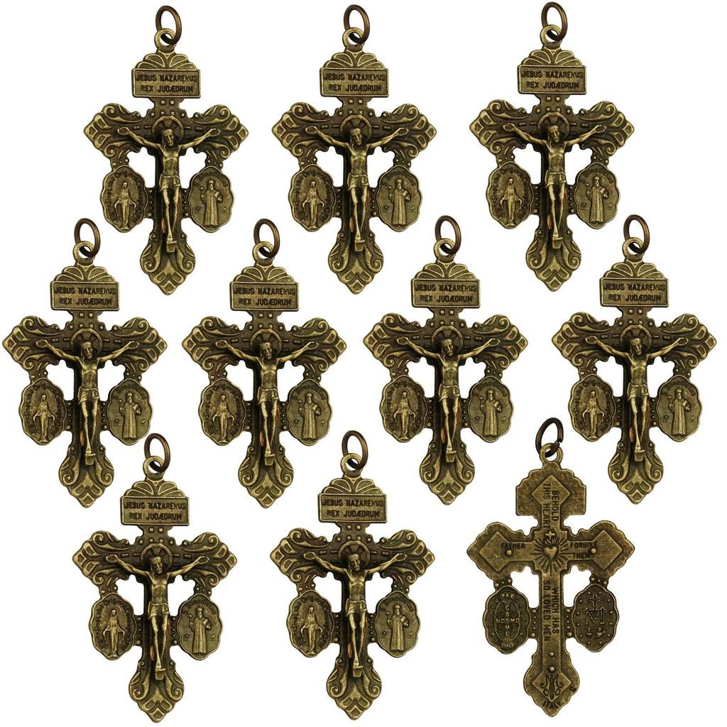 10 Pcs Metal Pardon Crucifix Catholic Pendant With St Benedict and Milagrosa Medal DIY For Rosary Necklace Making Parts