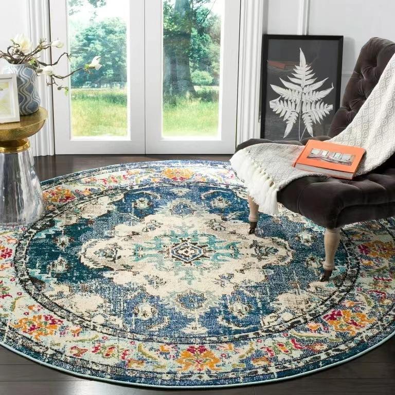 Vintage Round Floral Pattern Rug, Bohemian Area Floor Mat for Living Room, Bedroom, Home Decor Carpet  Home Area Rug 60cmx60cm