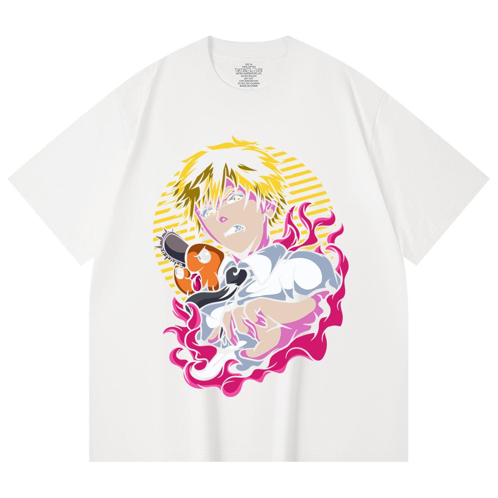230 Gsm 100% Cotton Chainsaw Man V4 Denji x Pochita Print Unisex Heavy Cotton T Shirt