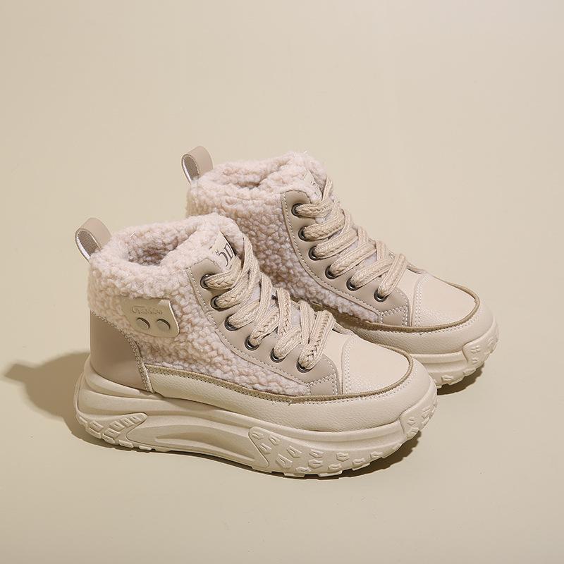 2024 Winter Women's Velvet High-Top White Sneakers, Korean-Style, Height-Boosting, Warm Leisure Sports, Model K6701